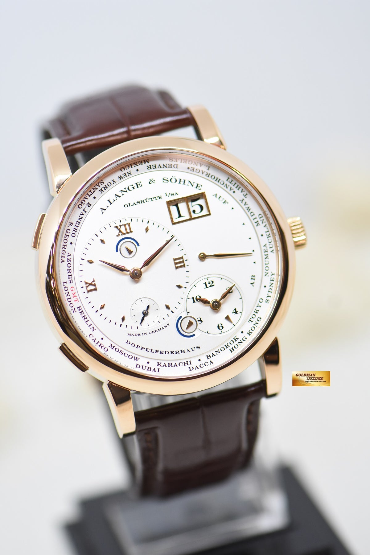 [SOLD] A.LANGE & SOHNE LANGE 1 TIMEZONE 41.9mm PINK GOLD OUTSIZED DATE DAY/NIGHT MANUAL 116.032 (MINT)