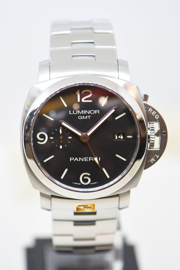 PANERAI LUMINOR 1950 GMT 44mm STEEL IN BRACELET AUTOMATIC BLACK PAM 329 (MINT)