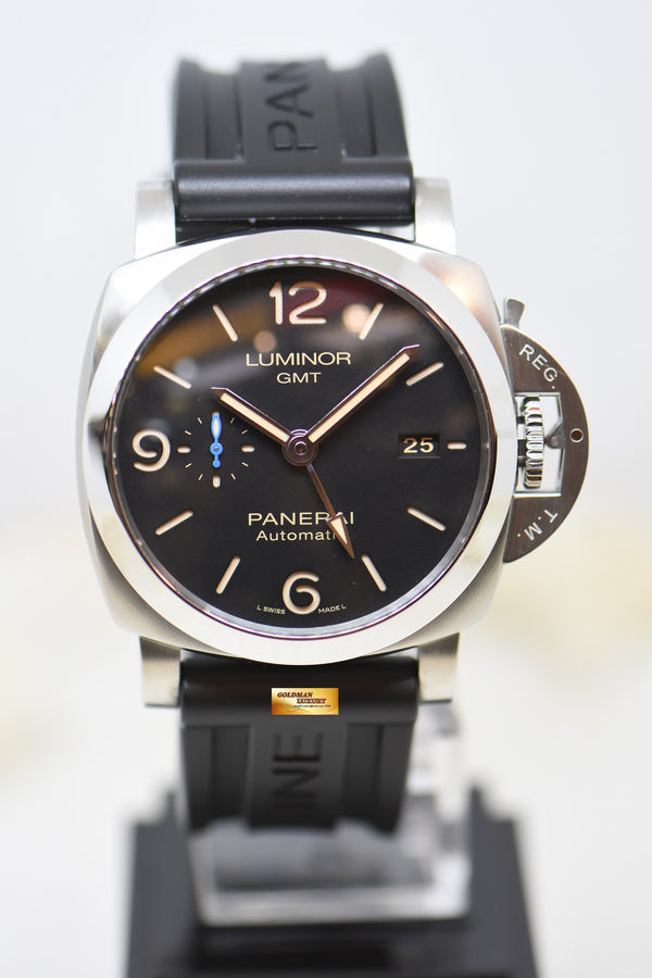 [SOLD] PANERAI LUMINOR 1950 GMT 44mm STEEL IN RUBBER STRAP AUTOMATIC BLACK PAM 1320 (MINT)