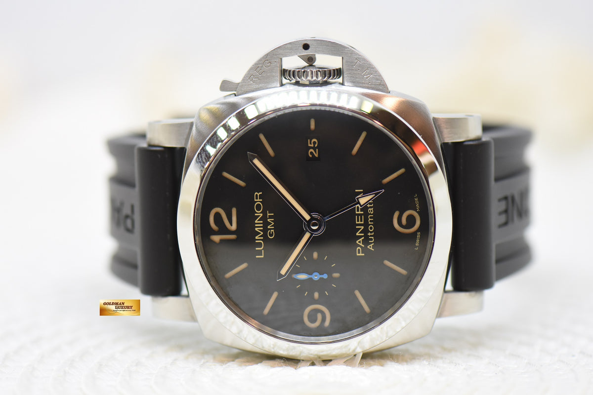 [SOLD] PANERAI LUMINOR 1950 GMT 44mm STEEL IN RUBBER STRAP AUTOMATIC BLACK PAM 1320 (MINT)