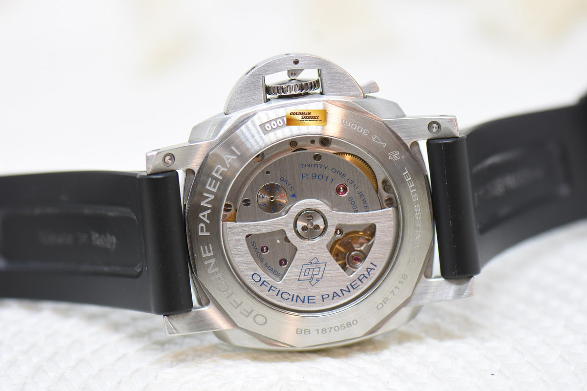 [SOLD] PANERAI LUMINOR 1950 GMT 44mm STEEL IN RUBBER STRAP AUTOMATIC BLACK PAM 1320 (MINT)