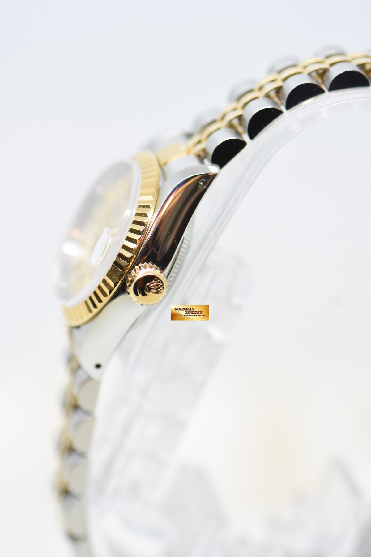 [SOLD] ROLEX OYSTER DATEJUST 26mm HALF-GOLD IN JUBILEE BRACELET GOLD TAPESTRY DIAL 69173 (MINT)