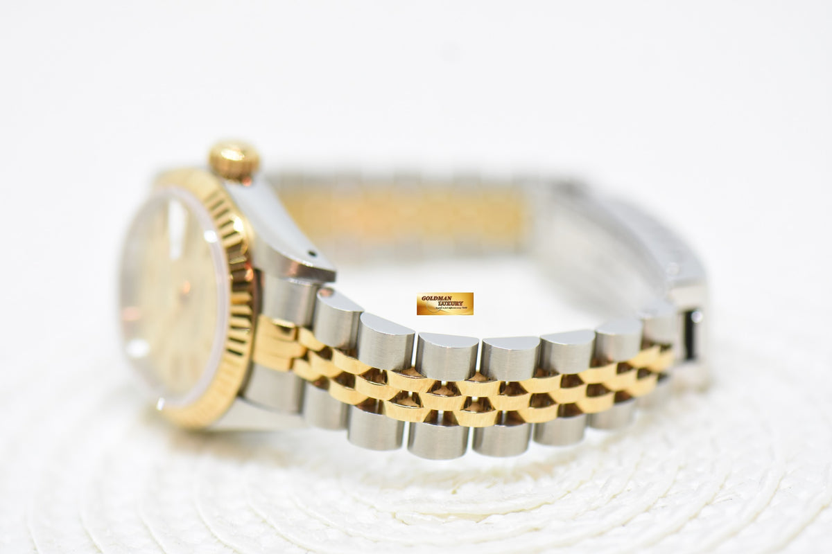[SOLD] ROLEX OYSTER DATEJUST 26mm HALF-GOLD IN JUBILEE BRACELET GOLD TAPESTRY DIAL 69173 (MINT)