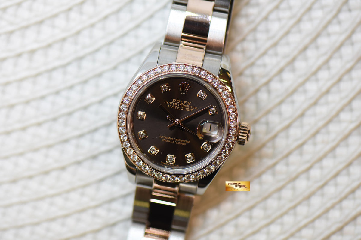 [SOLD] ROLEX OYSTER DATEJUST 28mm CHOCOLATE DIAMOND DIAL ORIGINAL DIAMOND BEZEL HALF EVEROSE GOLD IN OYSTER BRACELET 279381RBR (MINT)