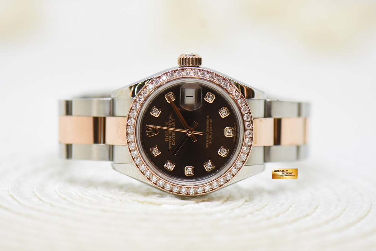 [SOLD] ROLEX OYSTER DATEJUST 28mm CHOCOLATE DIAMOND DIAL ORIGINAL DIAMOND BEZEL HALF EVEROSE GOLD IN OYSTER BRACELET 279381RBR (MINT)
