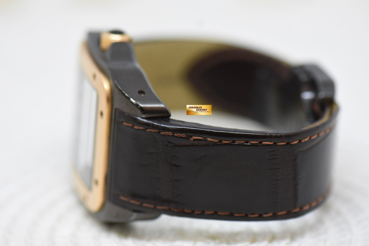 [SOLD] CARTIER SANTOS 100XL LARGE SIZE BLACK DLC / 18K ROSE GOLD IN LEATHER STRAP AUTOMATIC W2020009 (MINT)