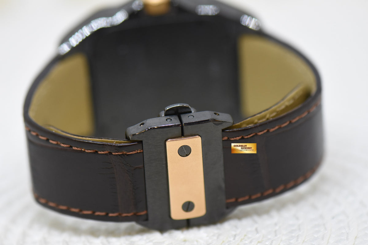 [SOLD] CARTIER SANTOS 100XL LARGE SIZE BLACK DLC / 18K ROSE GOLD IN LEATHER STRAP AUTOMATIC W2020009 (MINT)