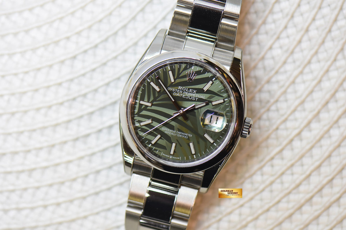 [SOLD] ROLEX OYSTER DATEJUST 36mm STEEL IN OYSTER BRACELET GREEN PALM DIAL 126200 (LNIB)