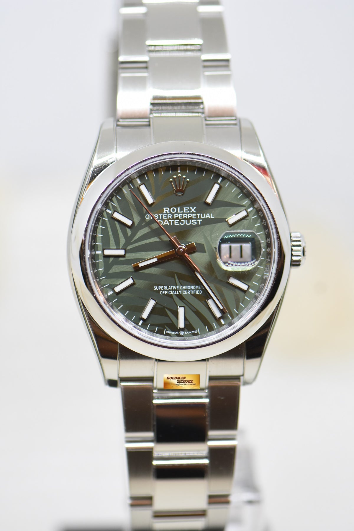 [SOLD] ROLEX OYSTER DATEJUST 36mm STEEL IN OYSTER BRACELET GREEN PALM DIAL 126200 (LNIB)