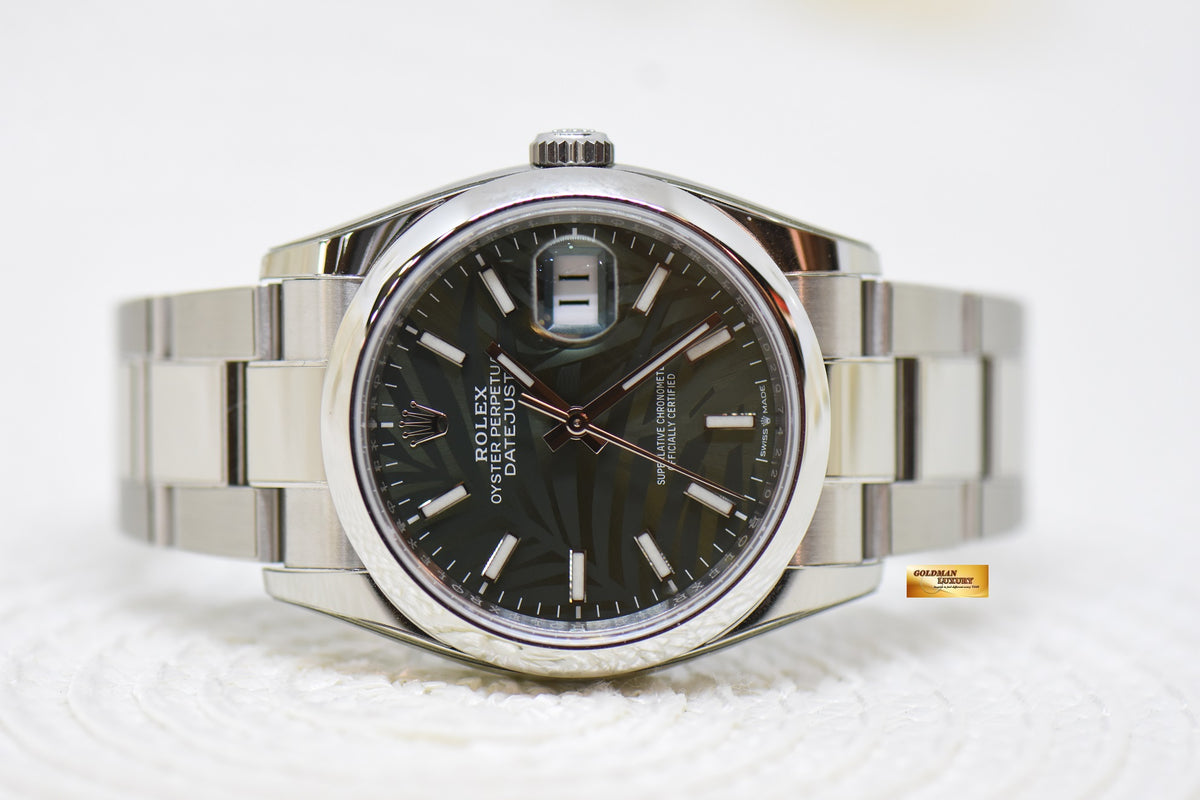 [SOLD] ROLEX OYSTER DATEJUST 36mm STEEL IN OYSTER BRACELET GREEN PALM DIAL 126200 (LNIB)
