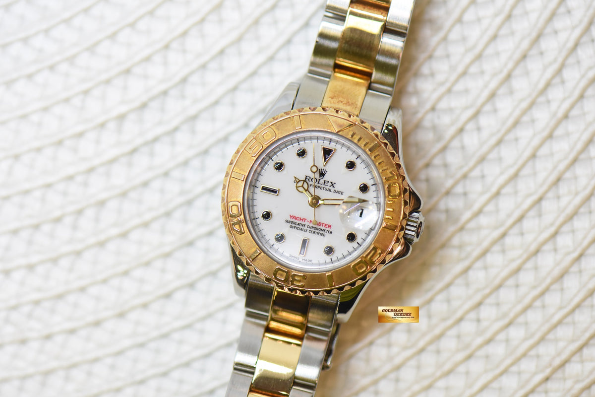 [SOLD] ROLEX OYSTER PERPETUAL YACHT-MASTER 29mm HALF-GOLD WHITE ONYX DIAL 169623 (MINT)