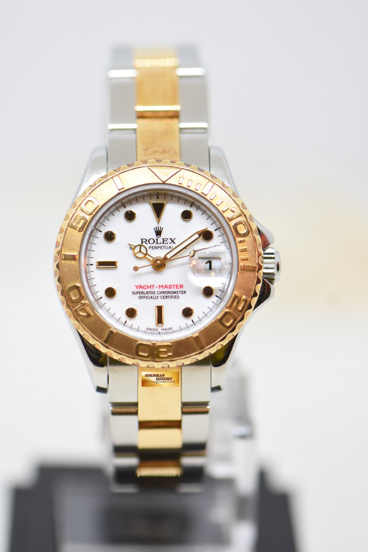 [SOLD] ROLEX OYSTER PERPETUAL YACHT-MASTER 29mm HALF-GOLD WHITE ONYX DIAL 169623 (MINT)