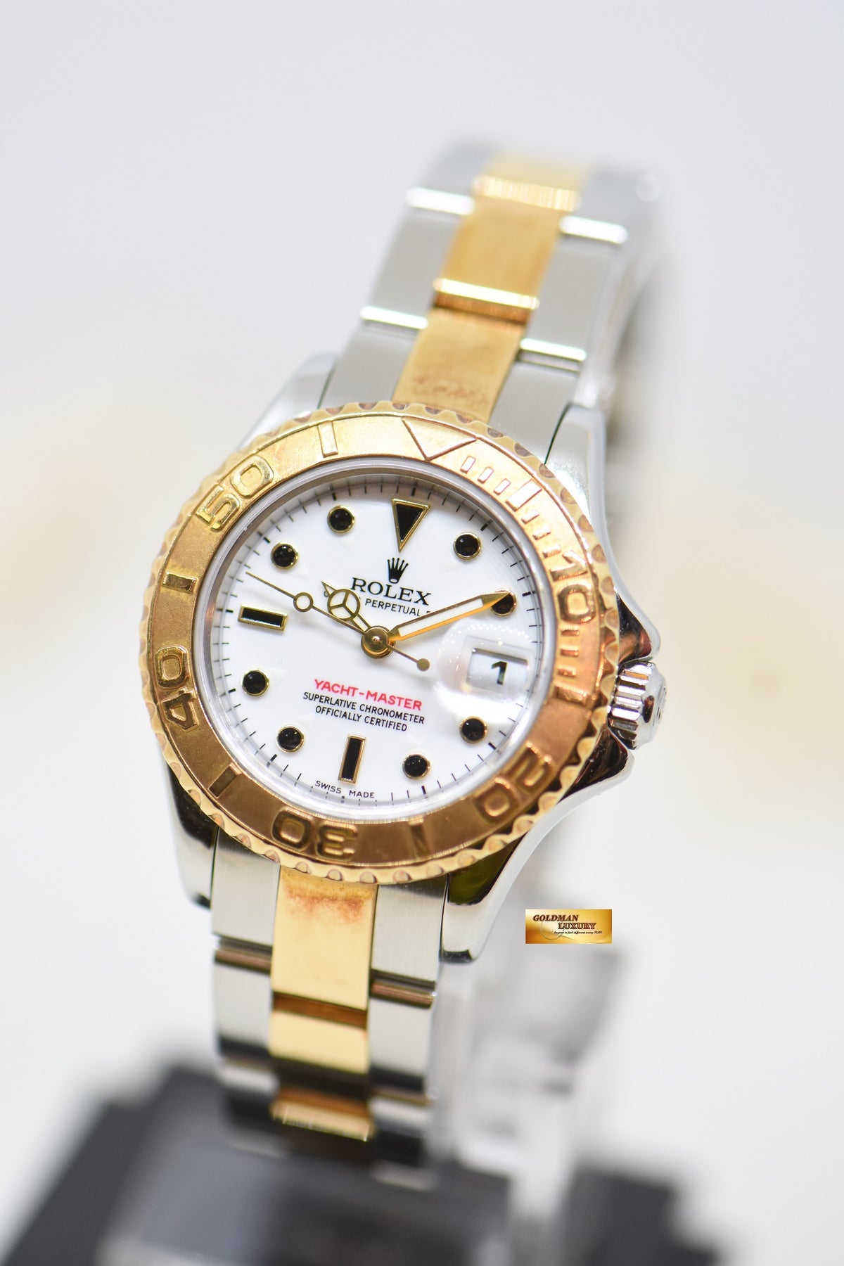 [SOLD] ROLEX OYSTER PERPETUAL YACHT-MASTER 29mm HALF-GOLD WHITE ONYX DIAL 169623 (MINT)