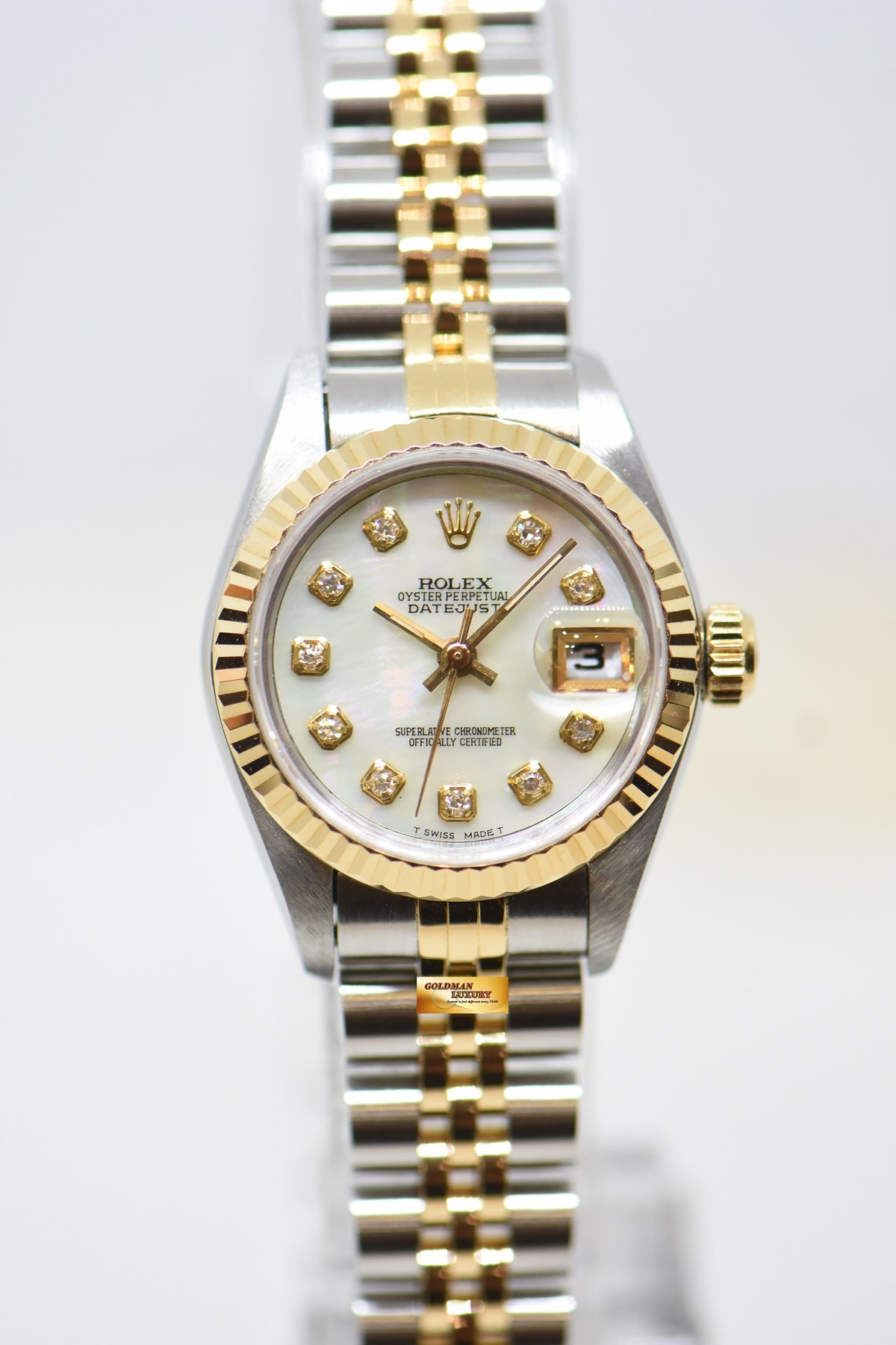 [SOLD] ROLEX OYSTER DATEJUST 26mm HALF-GOLD IN JUBILEE BRACELET MOP DIAMOND DIAL 69173 (MINT)
