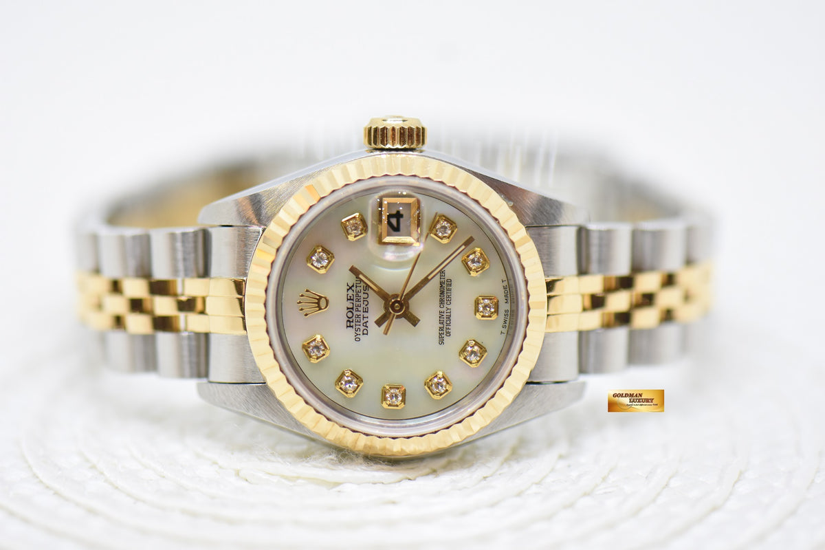 [SOLD] ROLEX OYSTER DATEJUST 26mm HALF-GOLD IN JUBILEE BRACELET MOP DIAMOND DIAL 69173 (MINT)