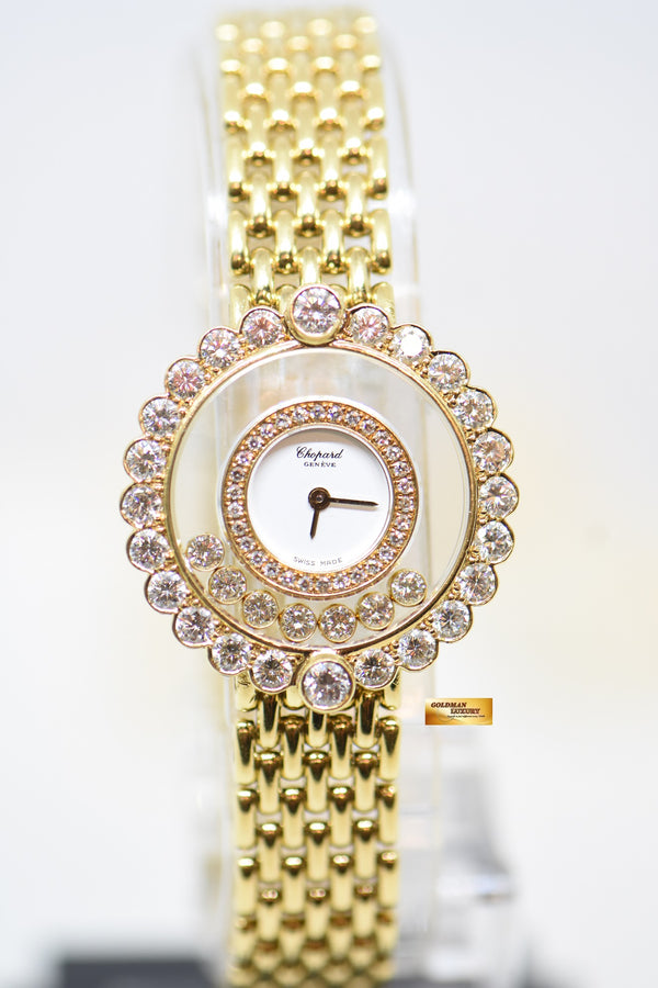 CHOPARD HAPPY DIAMONDS LADIES YELLOW GOLD IN BRACELET IN 7 DANCING DIAMONDS & DIAMOND BEZEL QUARTZ 20/4180 (MINT)