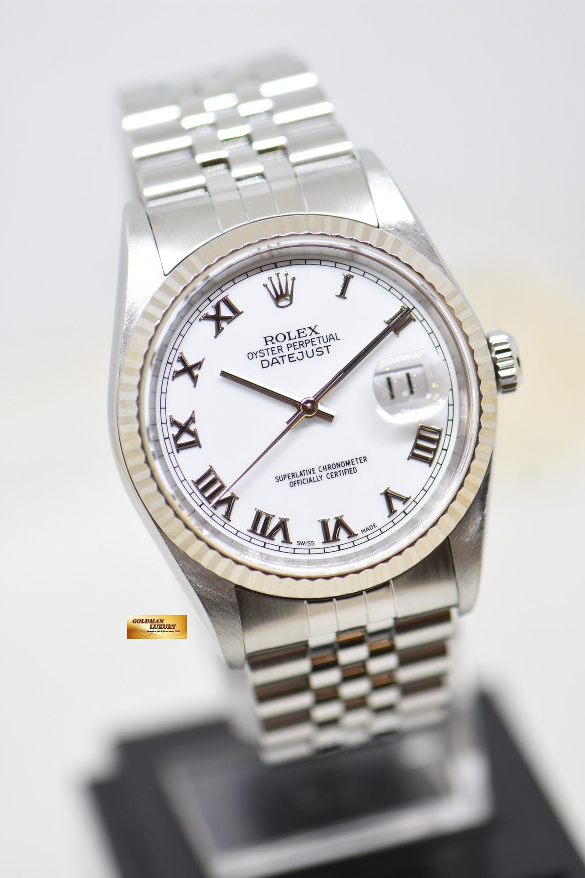[SOLD] ROLEX OYSTER DATEJUST 36mm STEEL IN JUBILEE BRACELET WHITE ROMAN DIAL 16234 (MINT)