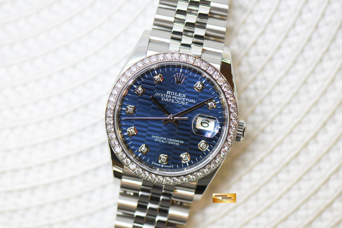 [SOLD] ROLEX OYSTER DATEJUST 36mm STEEL IN JUBILEE BRACELET BLUE MOTIF DIAMOND DIAL & ORIGINAL BEZEL 126284RBR (NEW-UNWORN)