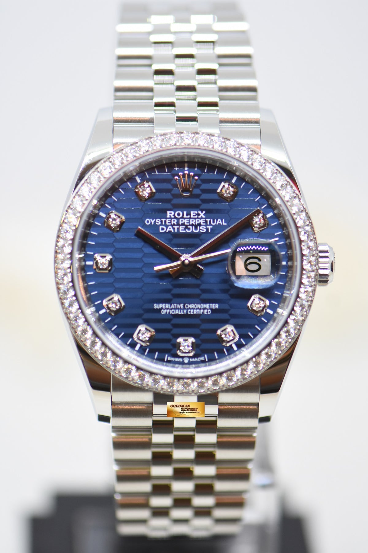 [SOLD] ROLEX OYSTER DATEJUST 36mm STEEL IN JUBILEE BRACELET BLUE MOTIF DIAMOND DIAL & ORIGINAL BEZEL 126284RBR (NEW-UNWORN)