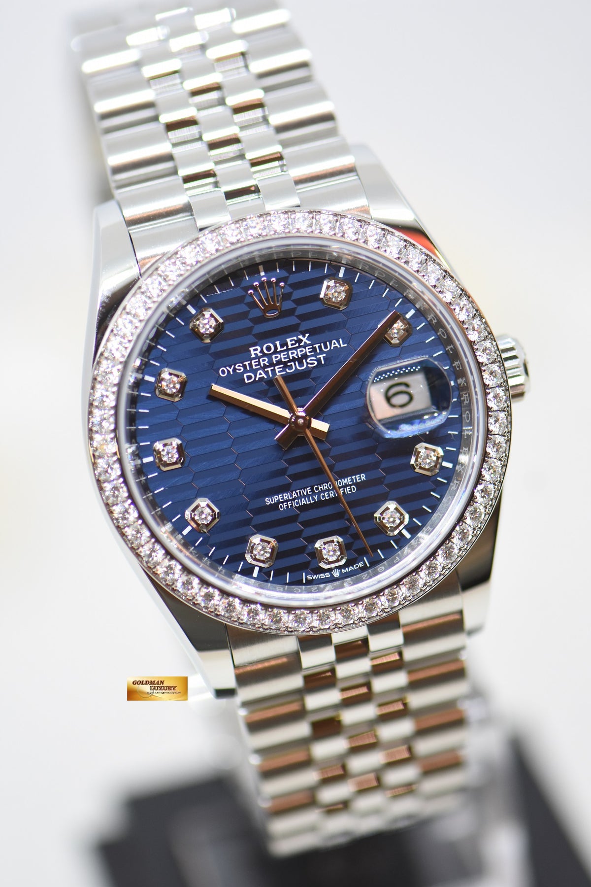 [SOLD] ROLEX OYSTER DATEJUST 36mm STEEL IN JUBILEE BRACELET BLUE MOTIF DIAMOND DIAL & ORIGINAL BEZEL 126284RBR (NEW-UNWORN)