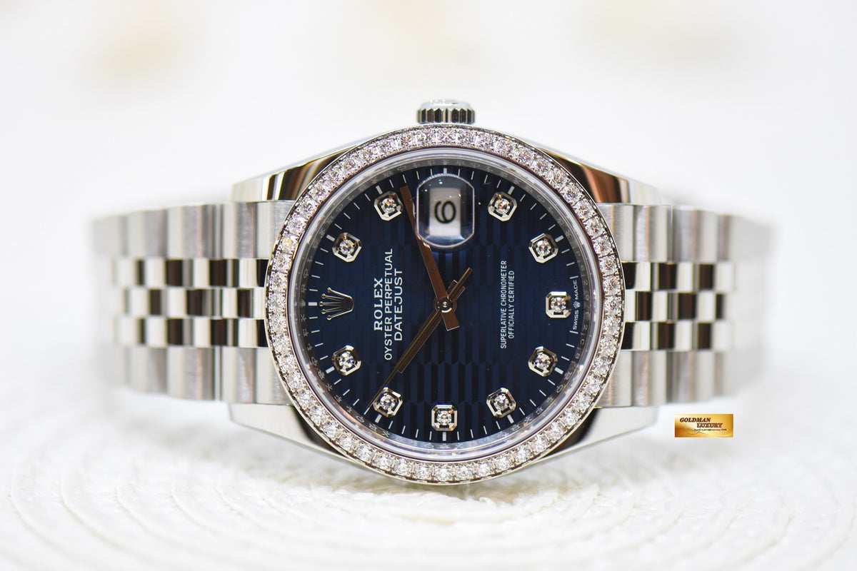 [SOLD] ROLEX OYSTER DATEJUST 36mm STEEL IN JUBILEE BRACELET BLUE MOTIF DIAMOND DIAL & ORIGINAL BEZEL 126284RBR (NEW-UNWORN)