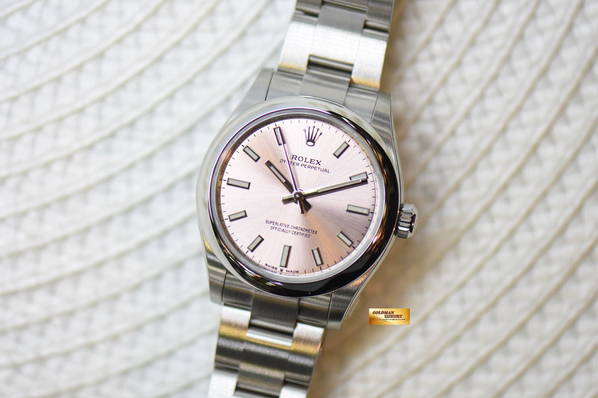 [SOLD] ROLEX OYSTER PERPETUAL 31mm STEEL IN OYSTER BRACELET SUNBURST PINK DIAL 277200 (NEW-UNWORN)