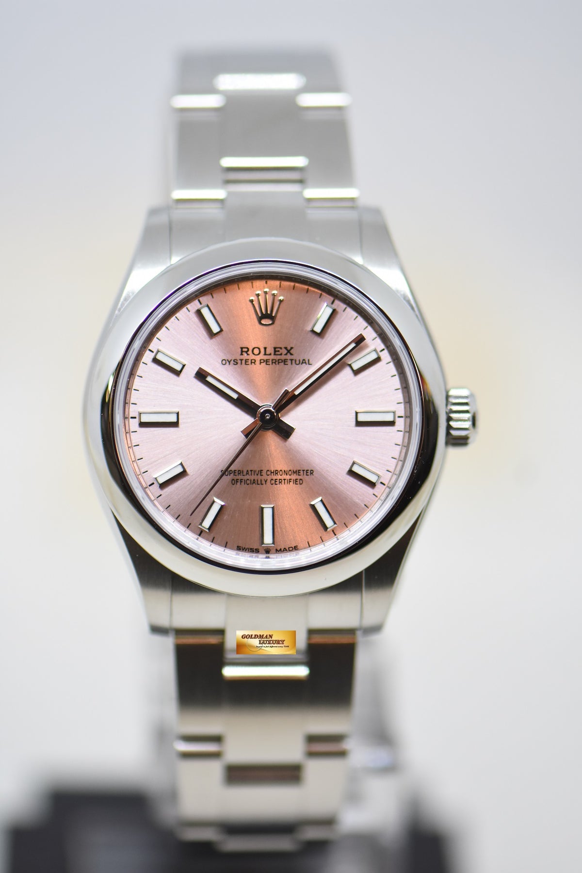[SOLD] ROLEX OYSTER PERPETUAL 31mm STEEL IN OYSTER BRACELET SUNBURST PINK DIAL 277200 (NEW-UNWORN)