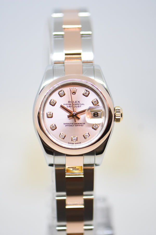 [SOLD] ROLEX OYSTER DATEJUST 26mm HALF-EVEROSE GOLD OYSTER BRACELET SILVER-PINK DIAMOND DIAL 179161 (MINT)