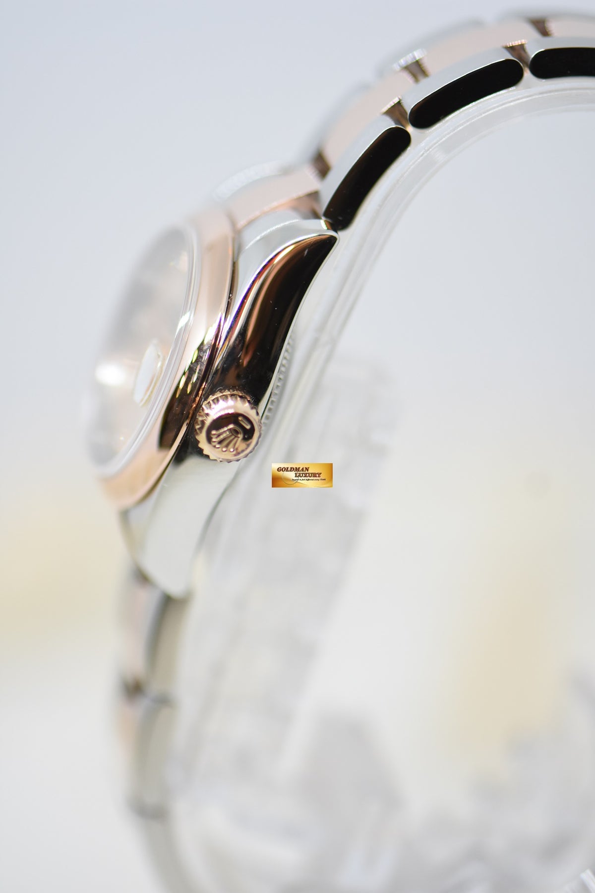 [SOLD] ROLEX OYSTER DATEJUST 26mm HALF-EVEROSE GOLD OYSTER BRACELET SILVER-PINK DIAMOND DIAL 179161 (MINT)