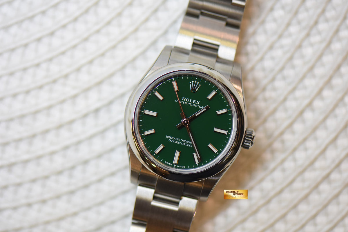 [SOLD] ROLEX OYSTER PERPETUAL 31mm STEEL IN OYSTER BRACELET GREEN DIAL 277200 (NEW-UNWORN)