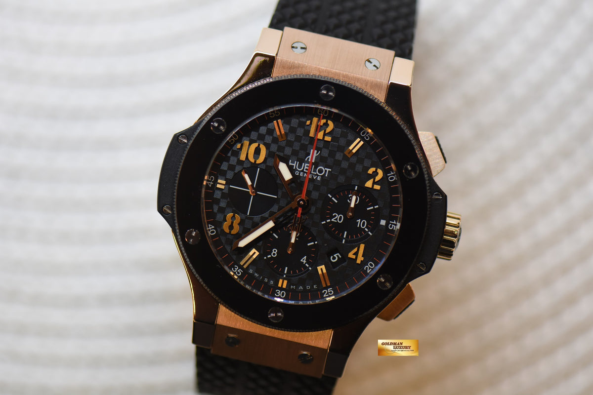 [SOLD] HUBLOT BIG BANG CHRONOGRAPH 44mm ROSE GOLD IN RUBBER STRAP CERAMIC BEZEL AUTOMATIC 301.PB.131.RX (MINT)