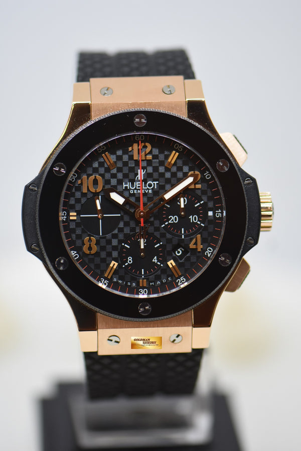 [SOLD] HUBLOT BIG BANG CHRONOGRAPH 44mm ROSE GOLD IN RUBBER STRAP CERAMIC BEZEL AUTOMATIC 301.PB.131.RX (MINT)