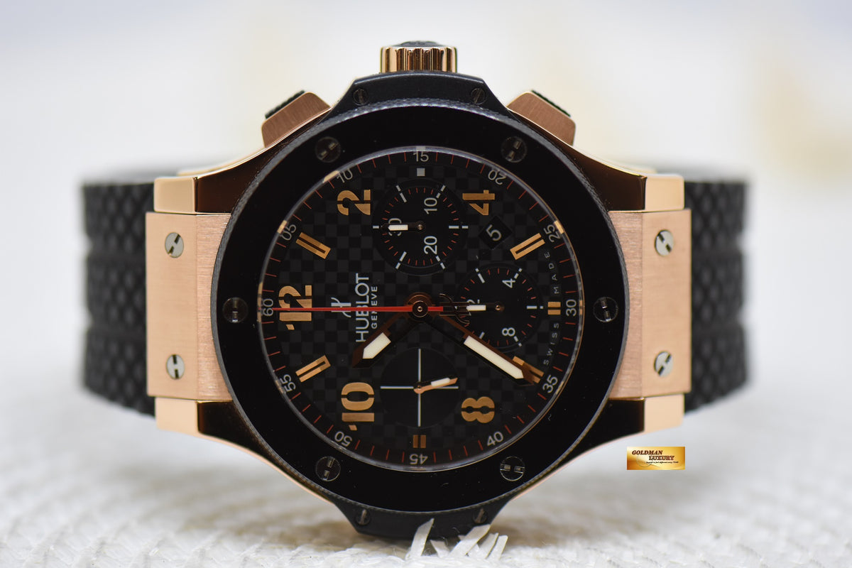 [SOLD] HUBLOT BIG BANG CHRONOGRAPH 44mm ROSE GOLD IN RUBBER STRAP CERAMIC BEZEL AUTOMATIC 301.PB.131.RX (MINT)