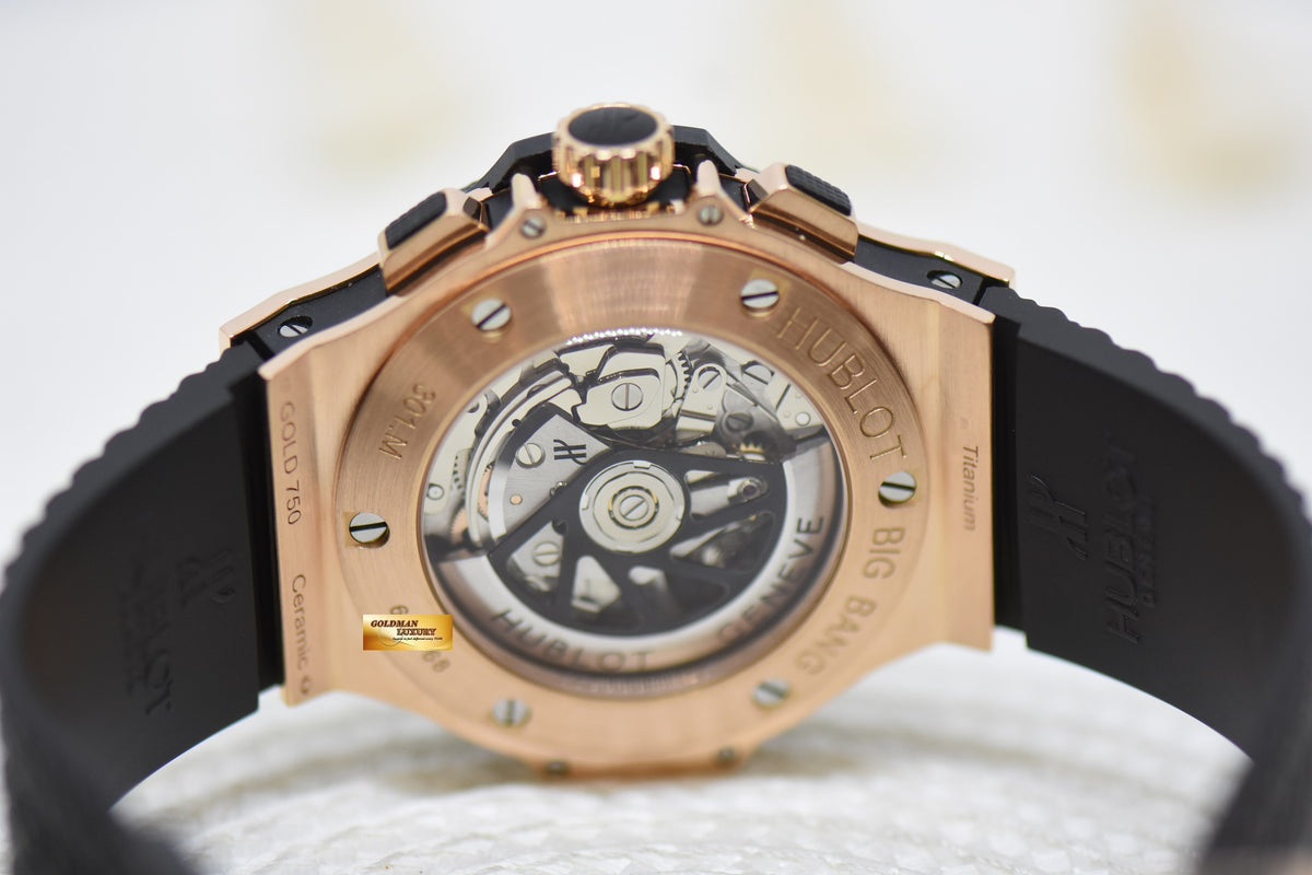 [SOLD] HUBLOT BIG BANG CHRONOGRAPH 44mm ROSE GOLD IN RUBBER STRAP CERAMIC BEZEL AUTOMATIC 301.PB.131.RX (MINT)