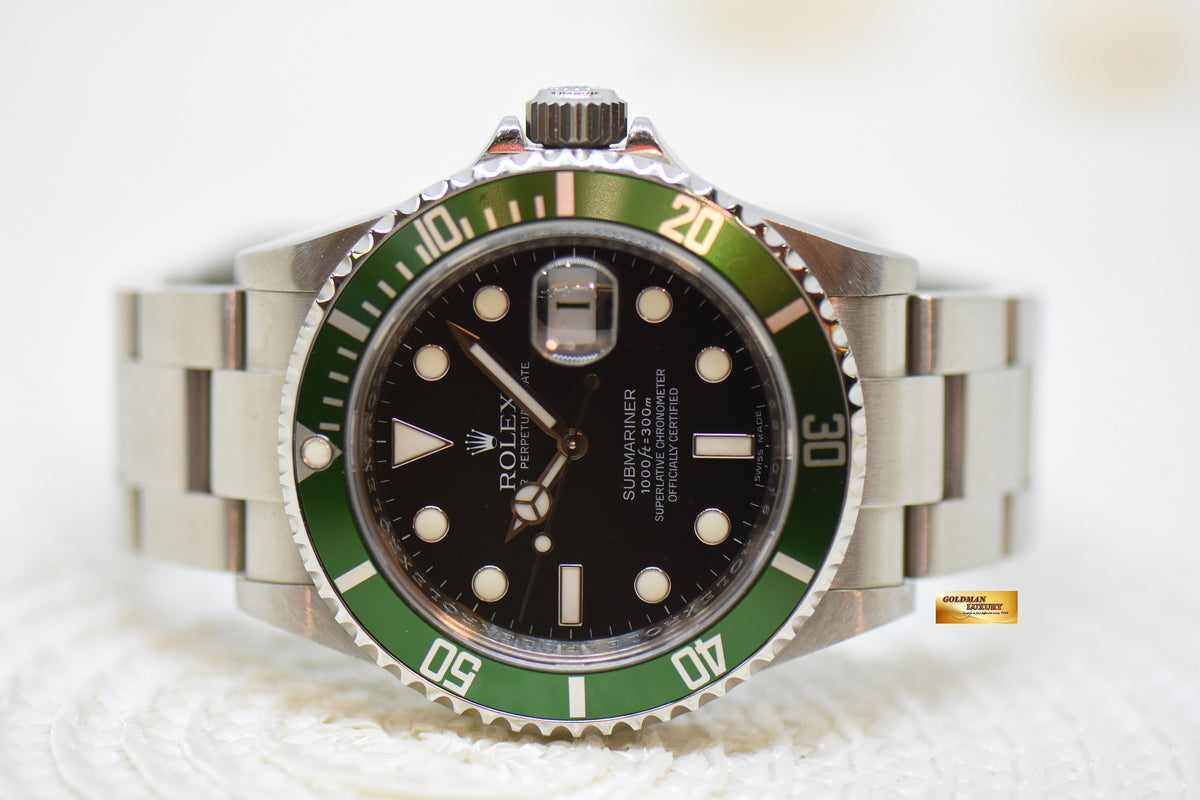 [SOLD] ROLEX OYSTER SUBMARINER KERMIT 40mm OYSTER STEEL BRACELET BLACK DIAL GREEN BEZEL 16610LV (MINT)