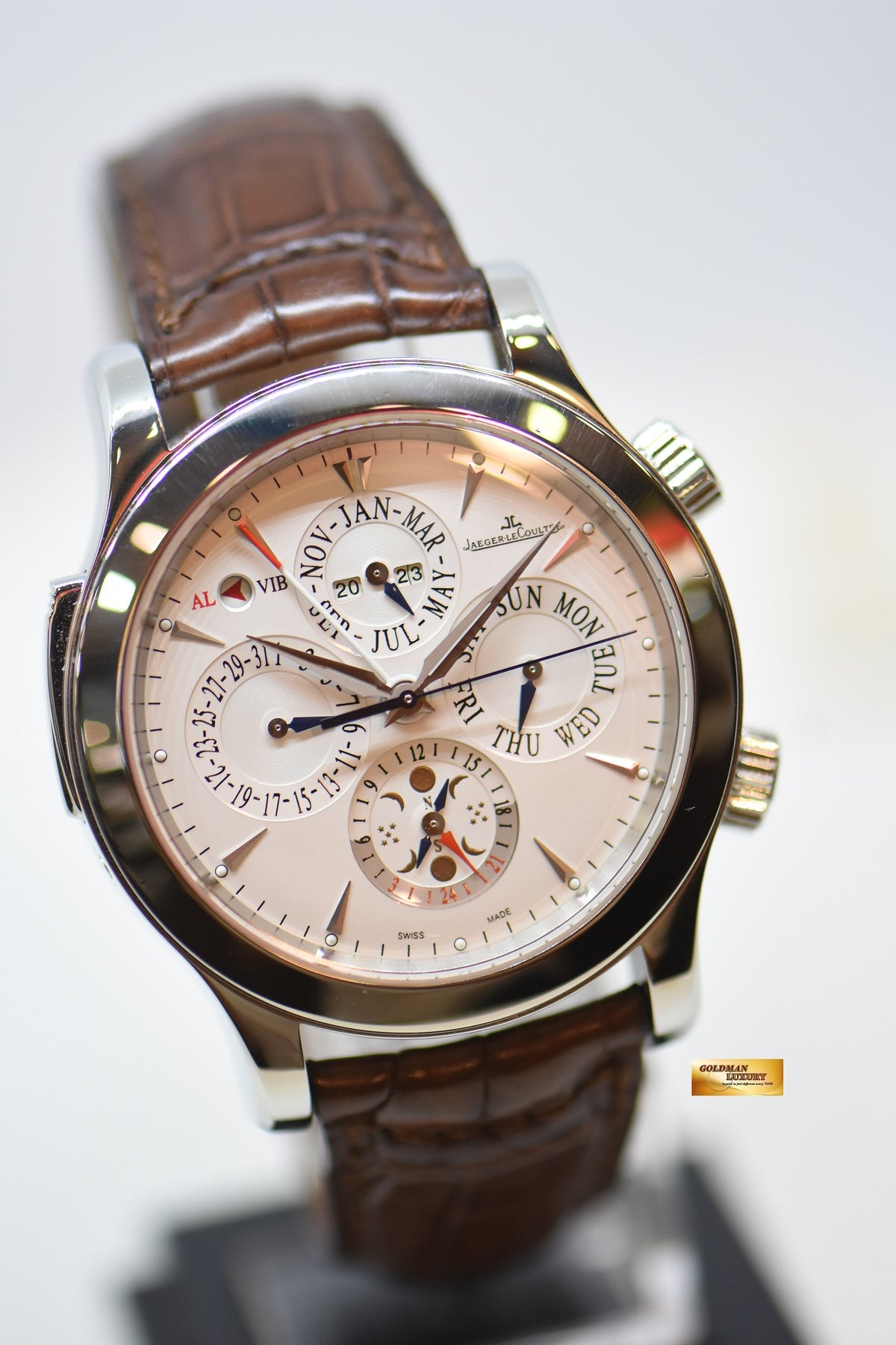 [SOLD] JLC MASTER GRAND REVEIL PERPETUAL ALARM 43mm STEEL IN LEATHER STRAP AUTOMATIC 149.8.95 (MINT)