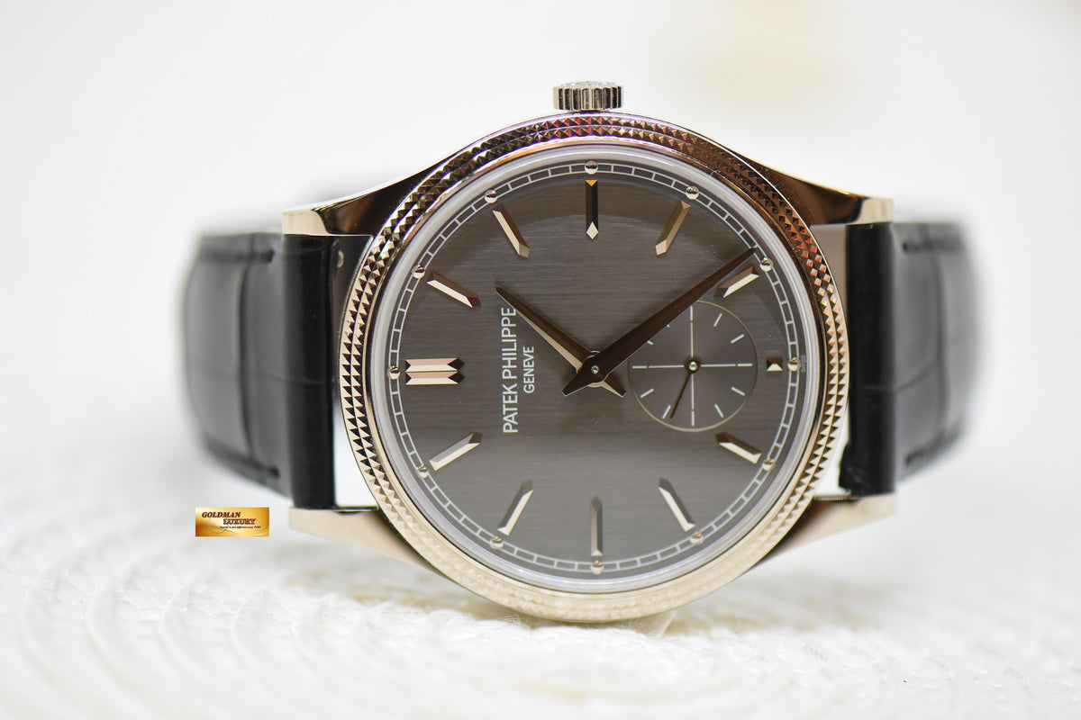 [SOLD] PATEK PHILIPPE CALATRAVA 39mm 18K WHITE GOLD IN LEATHER STRAP CHARCOAL GRAY MANUAL 6119G (LNIB)