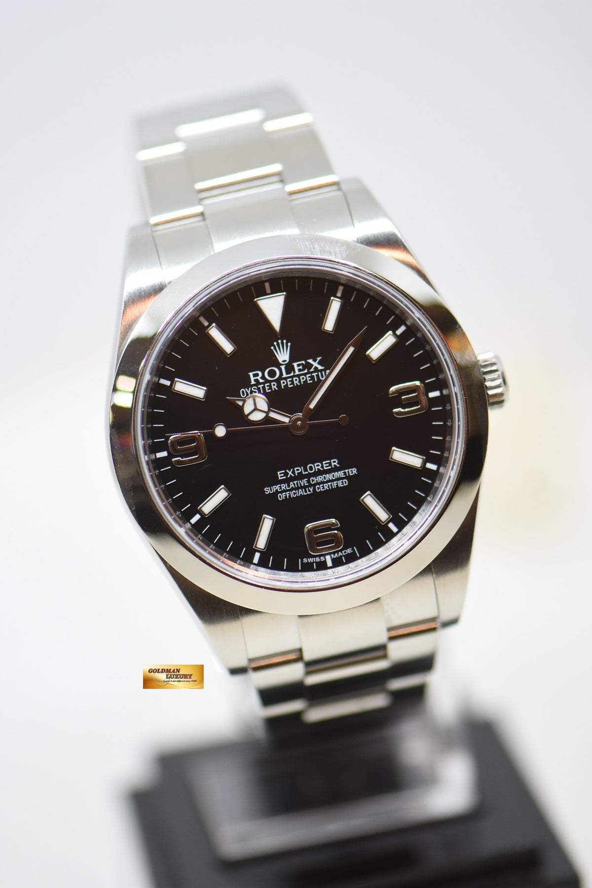 [SOLD] ROLEX OYSTER EXPLORER 1 39mm MARK I DIAL STEEL IN BRACELET BLACK 214270 (MINT)
