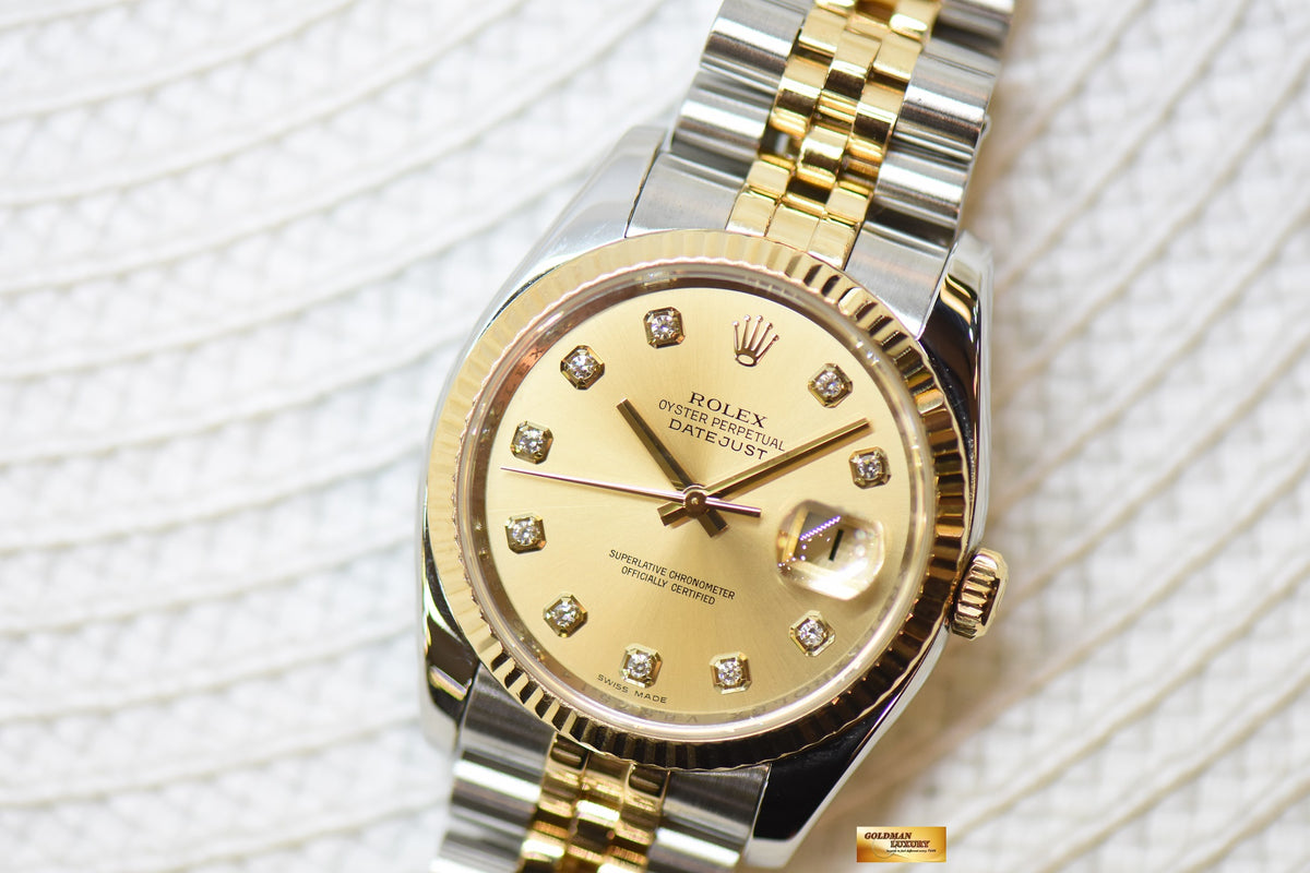 [SOLD] ROLEX OYSTER DATEJUST 36mm HALF-GOLD IN JUBILEE BRACELET CHAMPAGNE DIAMOND DIAL 116233 (MINT)