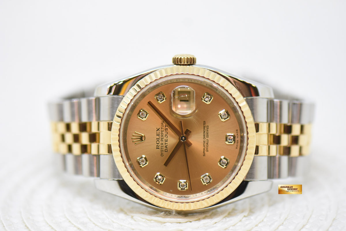 [SOLD] ROLEX OYSTER DATEJUST 36mm HALF-GOLD IN JUBILEE BRACELET CHAMPAGNE DIAMOND DIAL 116233 (MINT)