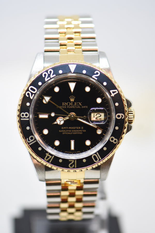 [SOLD] ROLEX OYSTER PERPETUAL GMT-MASTER II 40mm HALF-GOLD JUBILEE IN BRACELET BLACK TRITIUM DIAL 16713 (MINT)