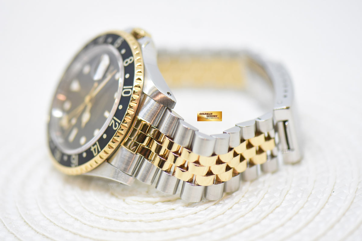 [SOLD] ROLEX OYSTER PERPETUAL GMT-MASTER II 40mm HALF-GOLD JUBILEE IN BRACELET BLACK TRITIUM DIAL 16713 (MINT)