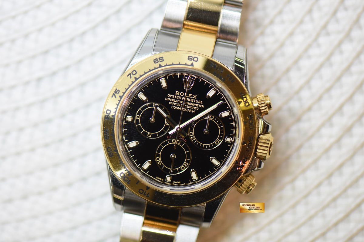 [SOLD] ROLEX OYSTER DAYTONA CHRONOGRAPH 40mm GOLD / STEEL IN OYSTER BRACELET BLACK DIAL 116503 (MINT)(RX-8 STICKERS)