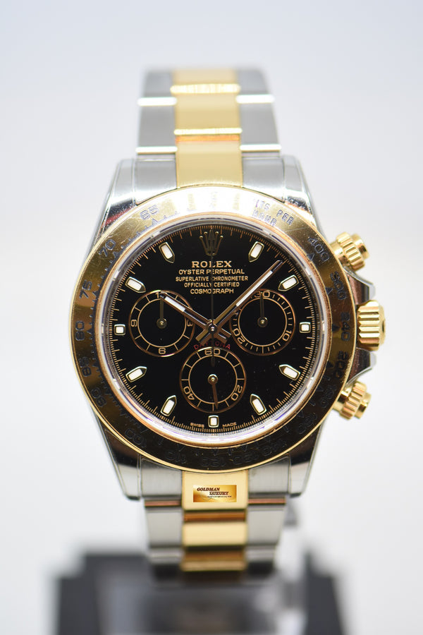 [SOLD] ROLEX OYSTER DAYTONA CHRONOGRAPH 40mm GOLD / STEEL IN OYSTER BRACELET BLACK DIAL 116503 (MINT)(RX-8 STICKERS)