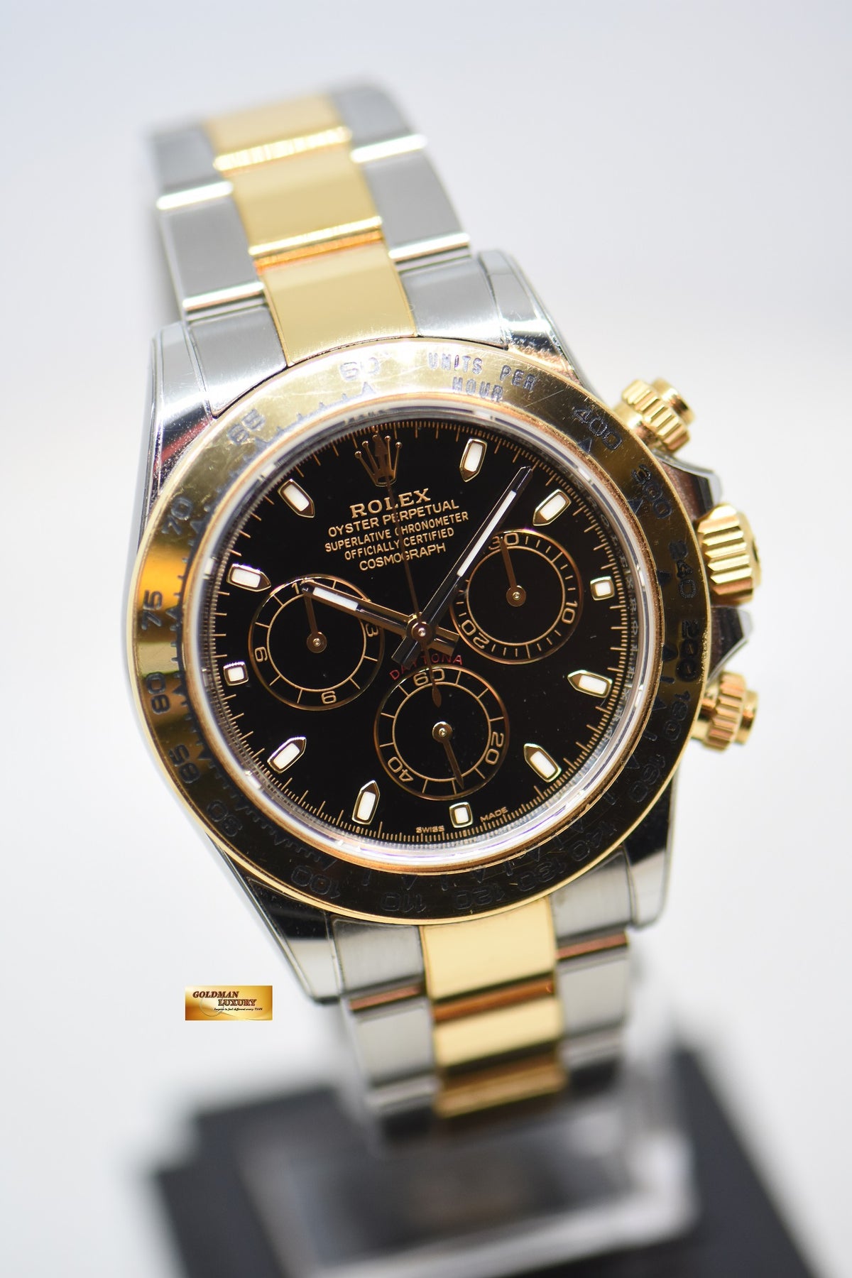 [SOLD] ROLEX OYSTER DAYTONA CHRONOGRAPH 40mm GOLD / STEEL IN OYSTER BRACELET BLACK DIAL 116503 (MINT)(RX-8 STICKERS)