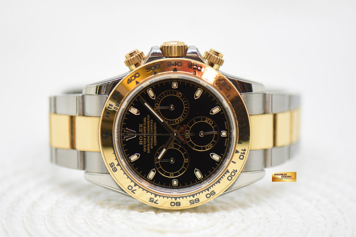 [SOLD] ROLEX OYSTER DAYTONA CHRONOGRAPH 40mm GOLD / STEEL IN OYSTER BRACELET BLACK DIAL 116503 (MINT)(RX-8 STICKERS)
