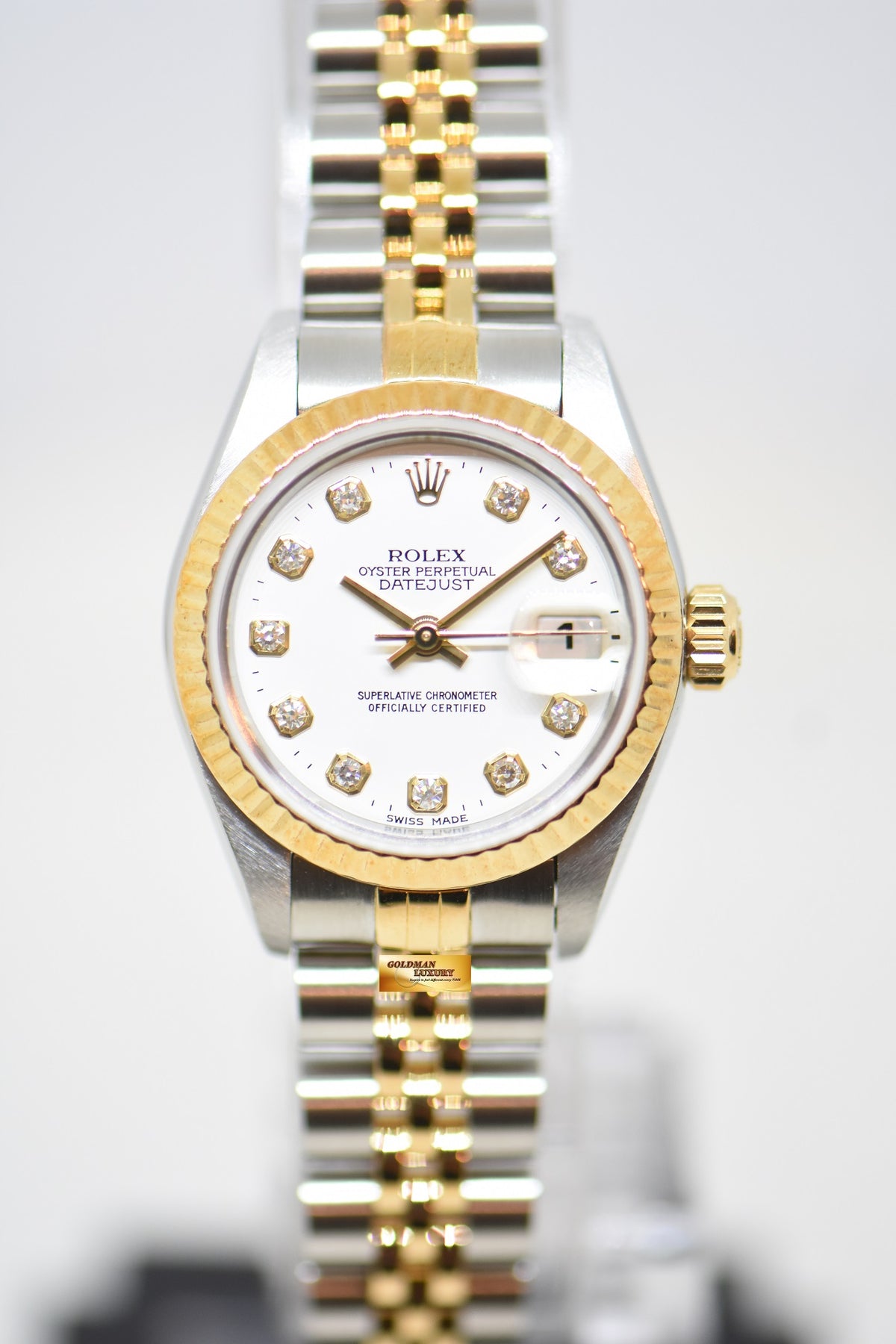 [SOLD] ROLEX OYSTER DATEJUST 26mm HALF-GOLD IN JUBILEE BRACELET WHITE DIAMOND DIAL 69173 (MINT)