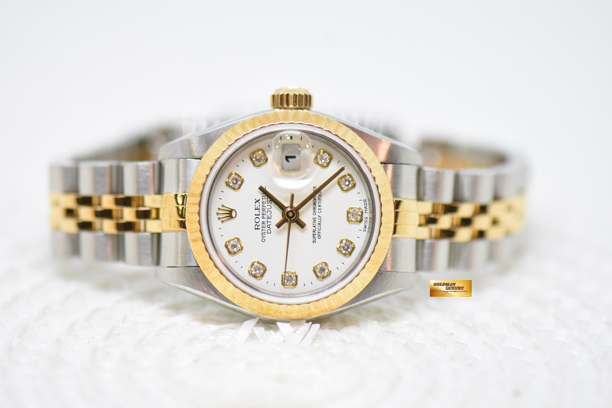 [SOLD] ROLEX OYSTER DATEJUST 26mm HALF-GOLD IN JUBILEE BRACELET WHITE DIAMOND DIAL 69173 (MINT)