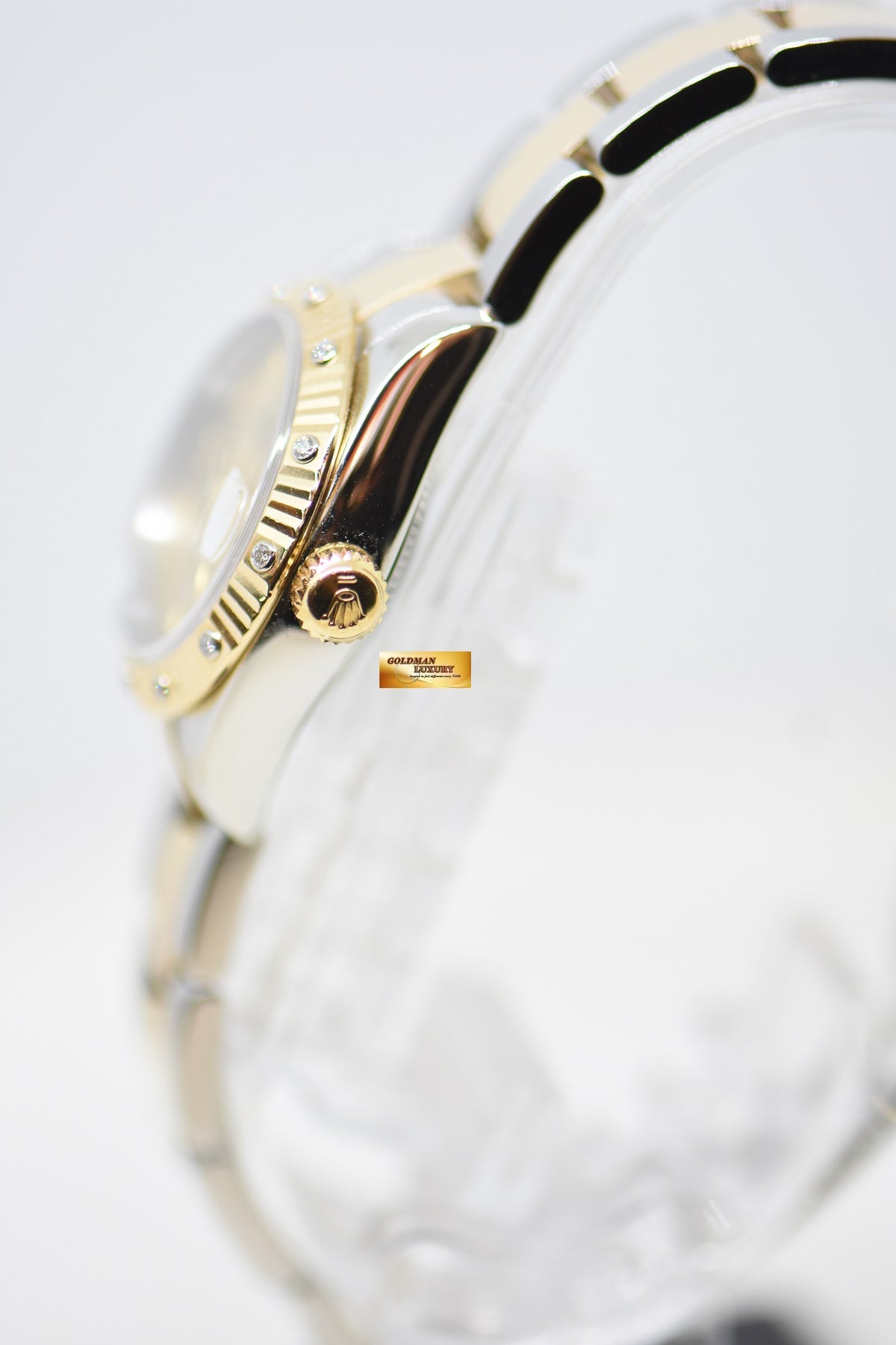 [SOLD] ROLEX OYSTER DATEJUST 26mm HALF-GOLD OYSTER BRACELET CHAMPAGNE ROMAN DIAL & ORIGINAL 12P DIAMOND BEZEL 179313 (MINT)