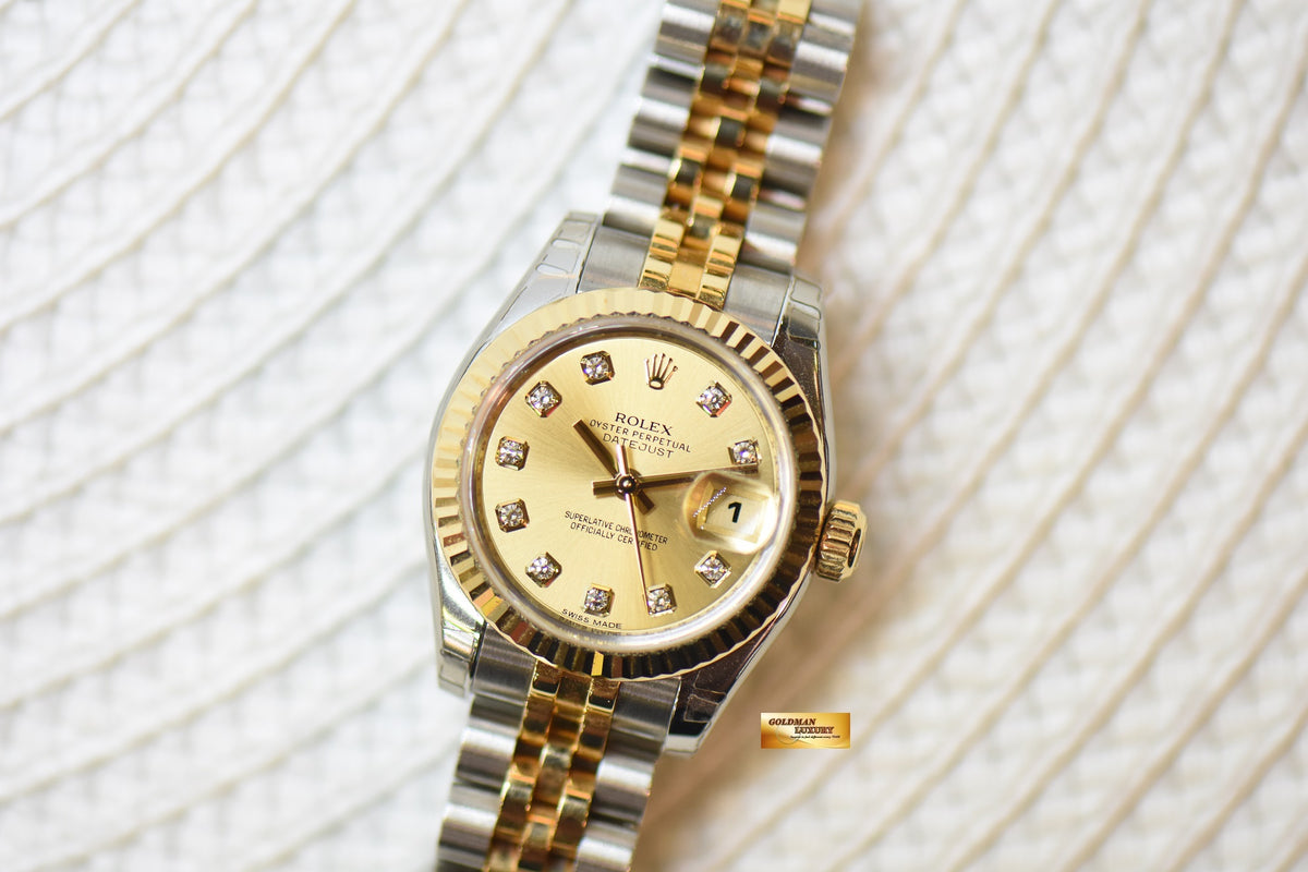 [SOLD] ROLEX OYSTER DATEJUST 26mm HALF-GOLD IN JUBILEE BRACELET CHAMPAGNE DIAMOND DIAL 179173 (NEW-UNWORN)(STICKERS INTACT)